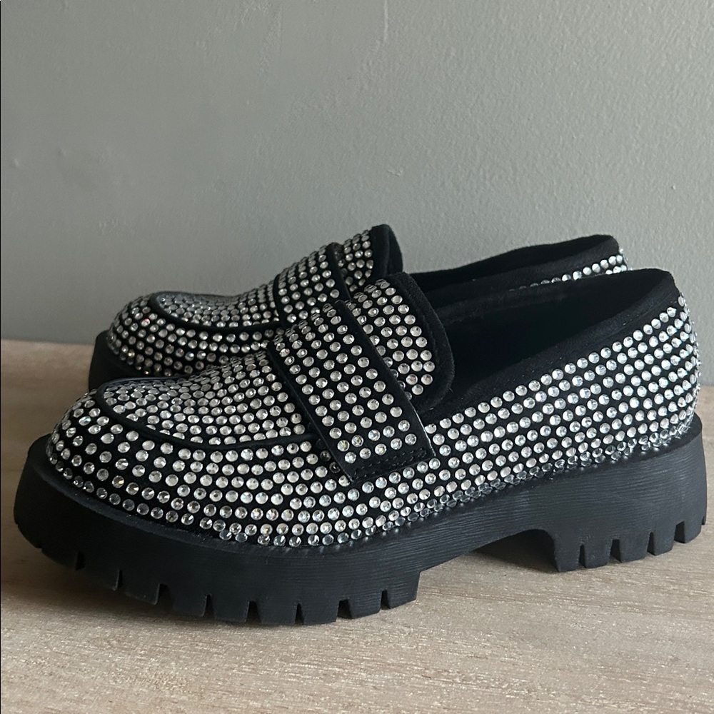 Steve Madden Y2K style retro Black silver sequin loafer women’s size 6 - Picture 2 of 9